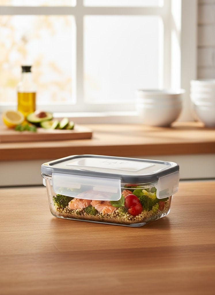 لاف حاوية طعام زجاجية مستطيلة بغطاء باللون الرمادي/شفاف سعة 400 مل - Image 1