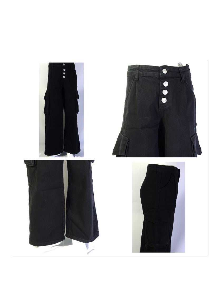 SHELTER "Girls' pants with a buttoned waistband, multiple pockets, and solid colors from the Shelter collection 23022." - Image 1