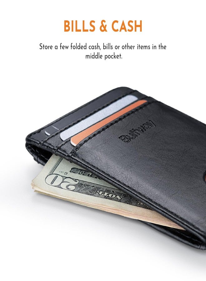 Buffway Mens Slim Wallet, Minimalist Thin Front Pocket Leather Credit Card Holder with RFID Blocking for Work Travel - Seattle Black - Image 5