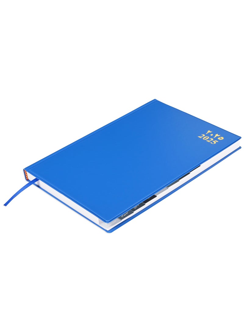 FIS 2025 Agenda Diary Arabic/English Left Side Opening with 12 Months Index, PVC Hard Cover Blue - FSDI63AEL25BL - Image 1