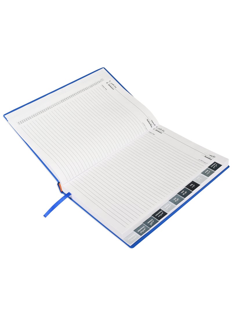 FIS 2025 Agenda Diary Arabic/English Left Side Opening with 12 Months Index, PVC Hard Cover Blue - FSDI63AEL25BL - Image 2