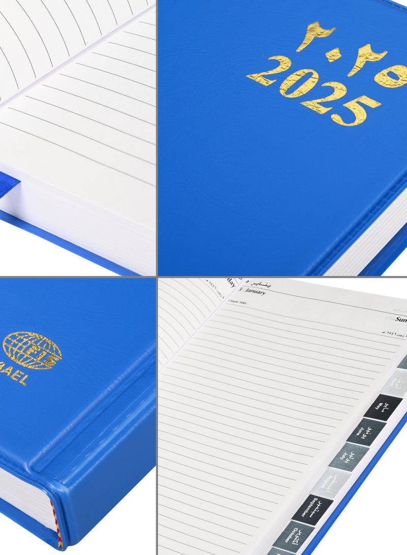 FIS 2025 Agenda Diary Arabic/English Left Side Opening with 12 Months Index, PVC Hard Cover Blue - FSDI63AEL25BL - Image 3