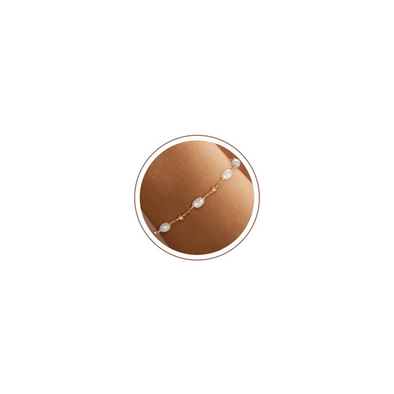 SLOONG Gold Bracelets for Women Trendy, 14K Real Gold Plated Dainty Stackable Pearl Pendant Bracelets, Waterproof Jewelry Christmas Gift for Women Adjustable 6"+2" - Image 1