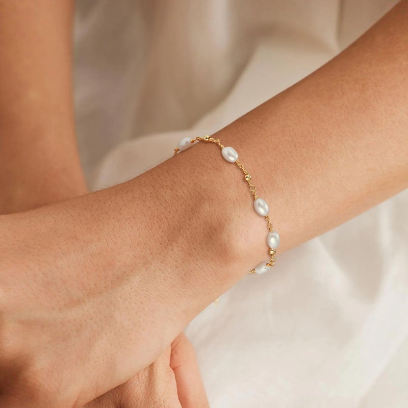 SLOONG Gold Bracelets for Women Trendy, 14K Real Gold Plated Dainty Stackable Pearl Pendant Bracelets, Waterproof Jewelry Christmas Gift for Women Adjustable 6"+2" - Image 2