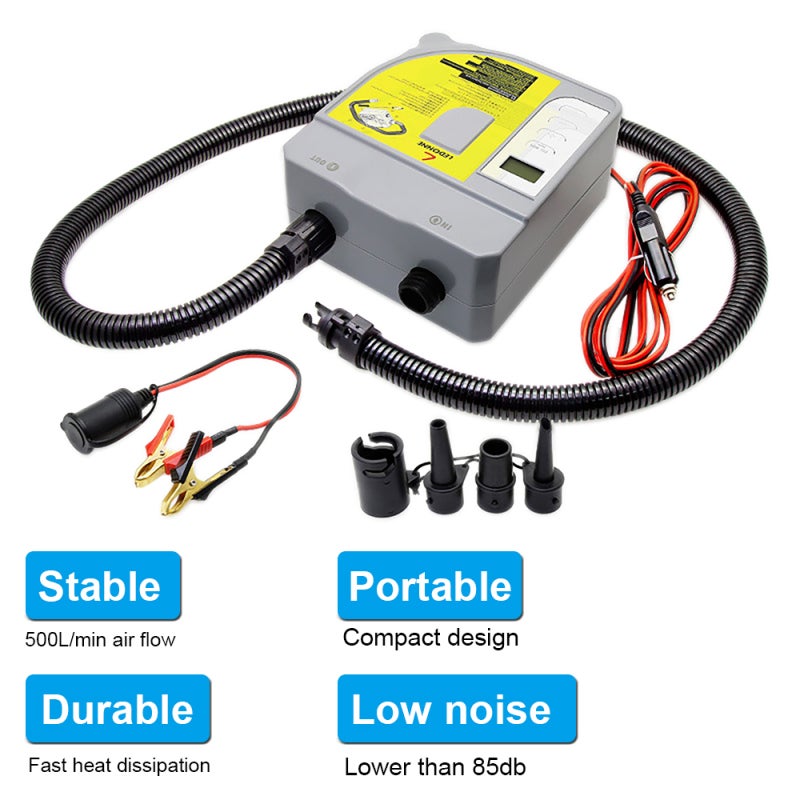 Electric Air Pump: Grey Dual Motors Digital LED Display - Auto Shutoff Adjustable Pressure Electric SUP Air Pump for Inflatable Surfboards, Kayaks, Boats, Rafts - Image 5