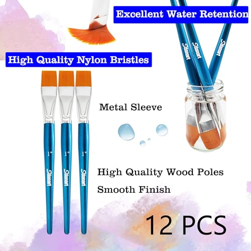 Sdanart 1 inch Flat Paint Brushes for Acrylic Painting，3 PCS Large Acrylic Paint Brush Bulk，Fabric Paintbrushes Craft Brush，Artists Paintbrush for Watercolor Oil Rock Face Body Art Canvas (3) - Image 3