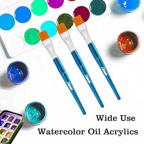 Sdanart 1 inch Flat Paint Brushes for Acrylic Painting，3 PCS Large Acrylic Paint Brush Bulk，Fabric Paintbrushes Craft Brush，Artists Paintbrush for Watercolor Oil Rock Face Body Art Canvas (3) - Image 4