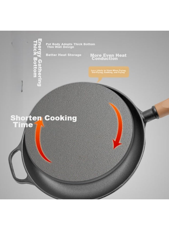 Jitiechui Ji Ti Hammer Cast Iron Flat Bottom Pan, Uncoated Thickened Iron, Household Pancake Griddle, 28cm Oil-gathering Frying Pan - Image 1