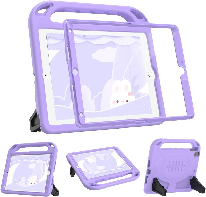 BMOUO Kids Case for iPad 9th/8th/7th Generation, with Built-in Screen Protector, Shockproof Handle Stand Kids iPad 10.2" Case 2021/2020/2019, Light Purple - Image 1
