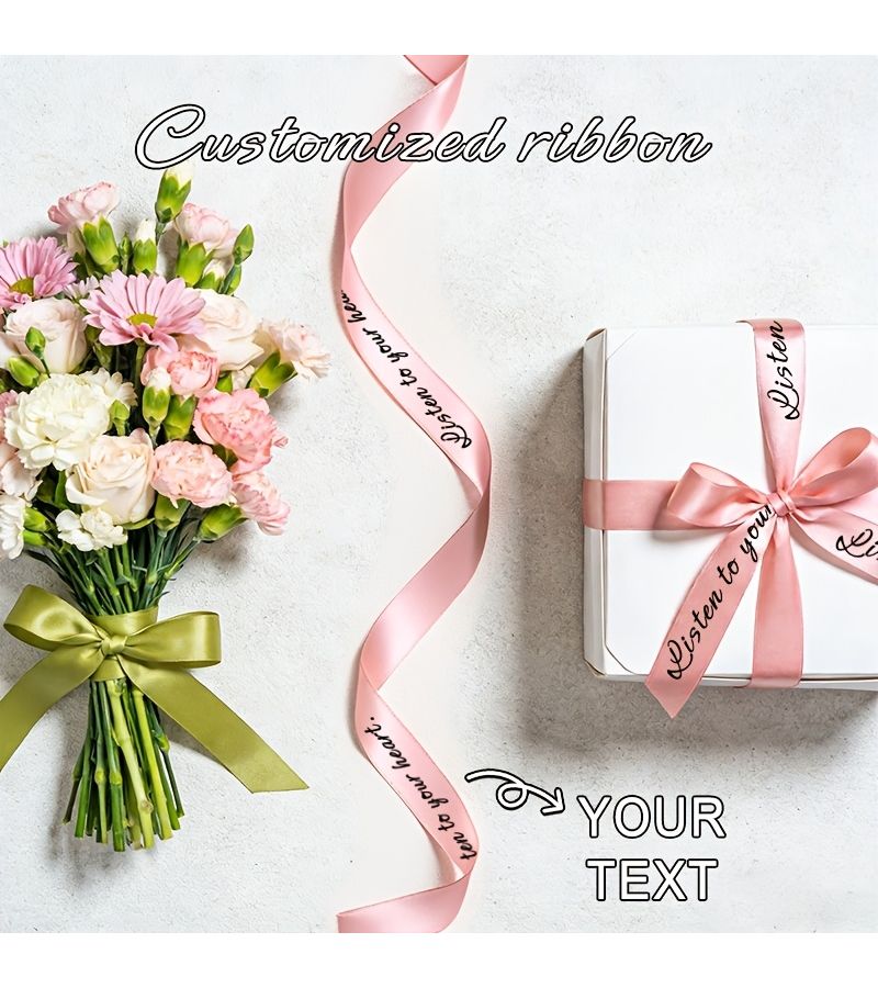 Matcha Green Custom Text Ribbon Satin DIY Gift Wrapping 5pcs - Image 2