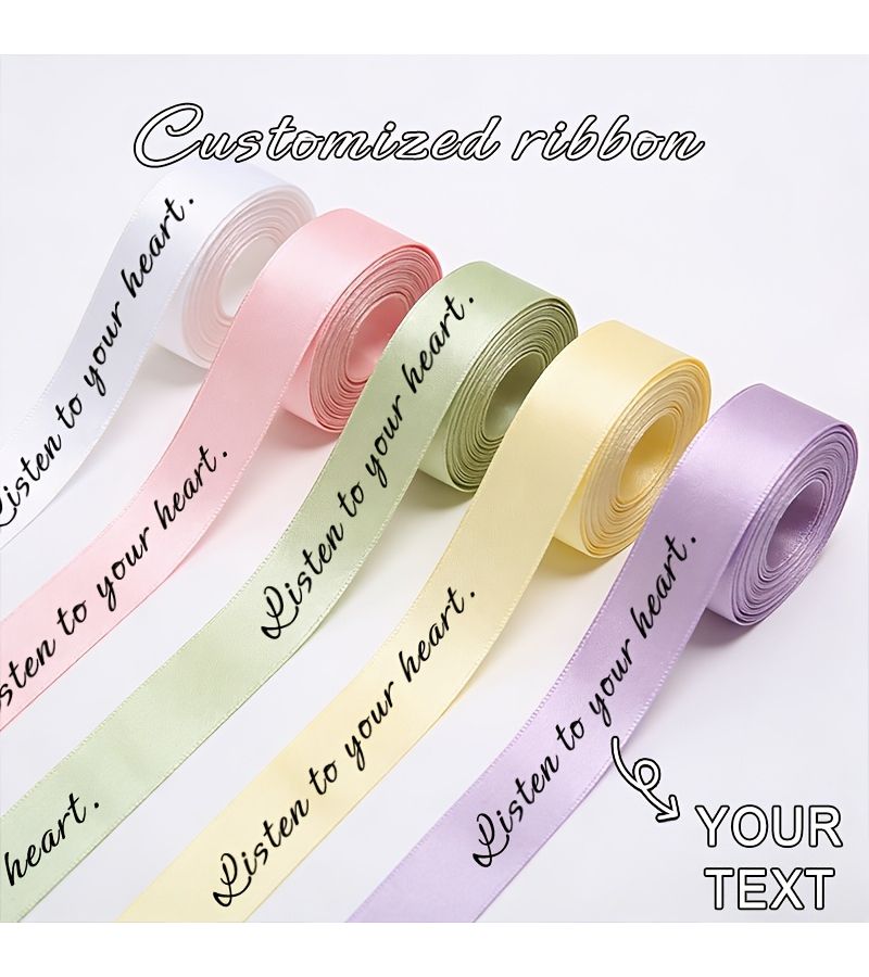Matcha Green Custom Text Ribbon Satin DIY Gift Wrapping 5pcs - Image 5