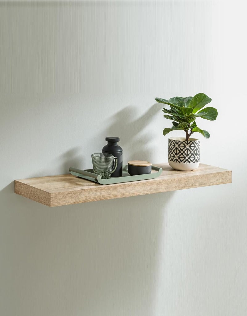 AsolBD Decorative Floating Wall Mounted Shelves with Stylish Invisible Brackets, Modern Faux Wood Storage with Matte Finish for Bedroom, Living Room, Bathroom, Kitchen Décor, 1 Piece (Natural, 80 CM) - Image 1