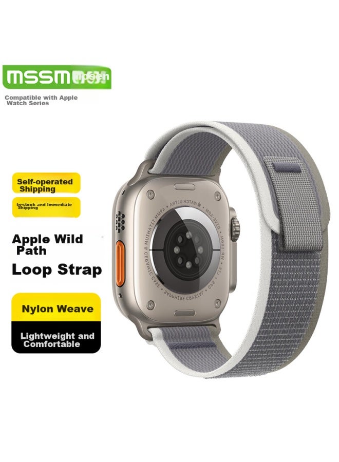 Mssm Nylon Trail Loop Band لأبل ووتش، متوافق مع أبل ووتش ألترا 2/s10/9/8/7/se، أخضر مع رمادي، 44/45/46/49mm وجه الساعة - Image 1