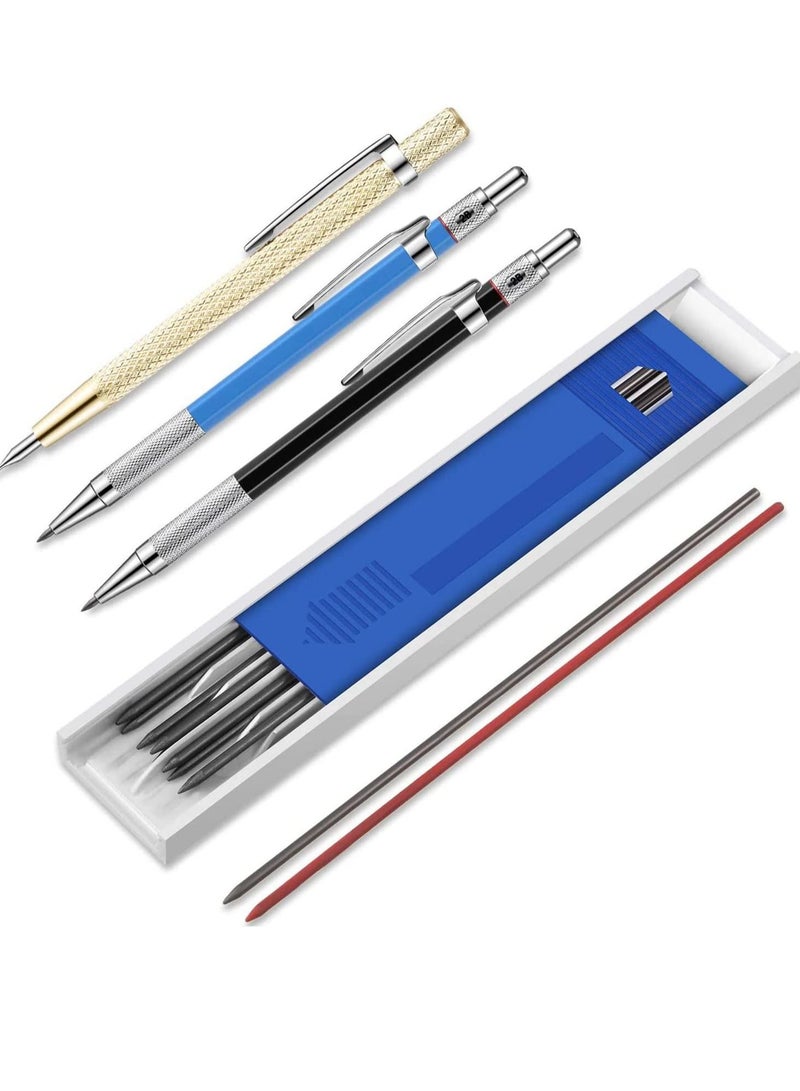 SYOSI Woodworking Pencil with Marker Pen Core and Carbide Marking Tool 3 Pieces with 10 Refills, Carpenters Drawing Pencils for ceramics, Hardened Steel - Image 4