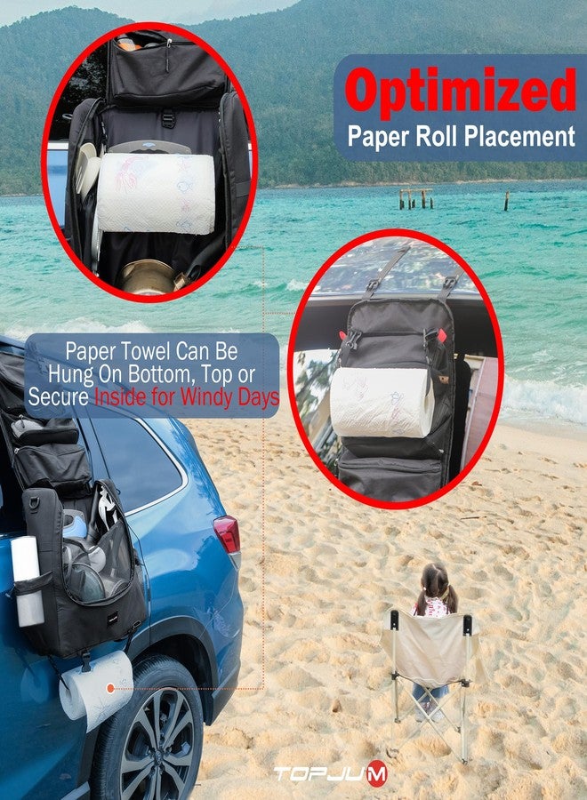 TOPJUM Camp Kitchen Organizer, Utensil Storage Caddy Bag, Multi-Pockets, Paper Towel Holder, Portable Hanging Kitchen Cookware Holder for Camping Utensils, Tableware & BBQ Essentials, Bag Only - Image 4