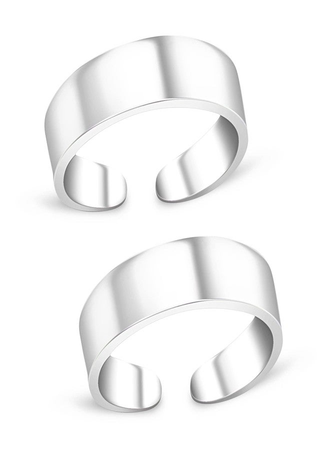 Silver Chest 925 Sterling Silver Elegant Plain Toe Ring Band Pair For Women - Set Of 2 Bichiya - Image 1