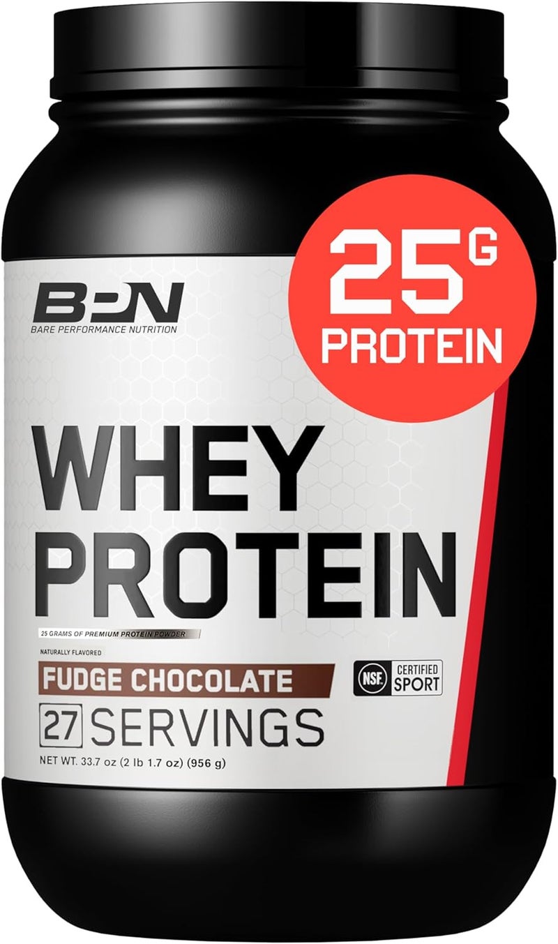Bare Performance Nutrition بروتين مصل اللبن من باري بيرفورمانس نيوترشن BPN - مزيج مسحوق بروتين الكازين بنكهة الشوكولاتة الفادج 25 جرام بروتين لكل حصة يدعم استعادة العضلات النحيفة 27 حصة مختبرة من طرف ثالث - Image 1