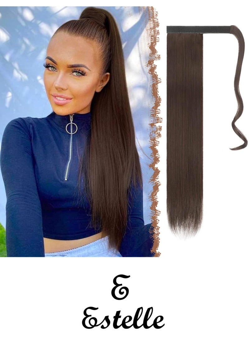 إستيل وصلة ذيل حصان طويلة وملفوفة حول مشبك في شعر من الألياف الاصطناعية للنساء - أوبورن داكن - Image 1