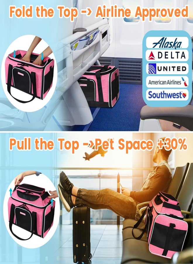 Petskd Top-Expandable Pet Carrier 17x11x9.5 Inches Alaska Airline Approved, Soft-Sided Carrier for Small Cats and Dogs with Locking Safety Zippers and Anti-Scratch Mesh(Pink) - Image 2