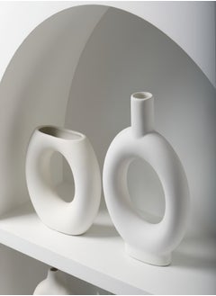 KEVIN Set of 2 Ceramic Hollow Donut Vase Off White Vases for Decor Nordic Minimalism Style Decor for Wedding Dinner Table Party Living Room Office Bedroom Creative Dried Flowers Ornament White Ceramic Vase  - Image 3