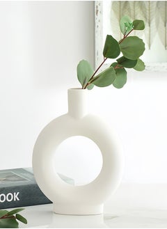 KEVIN Set of 2 Ceramic Hollow Donut Vase Off White Vases for Decor Nordic Minimalism Style Decor for Wedding Dinner Table Party Living Room Office Bedroom Creative Dried Flowers Ornament White Ceramic Vase  - Image 4