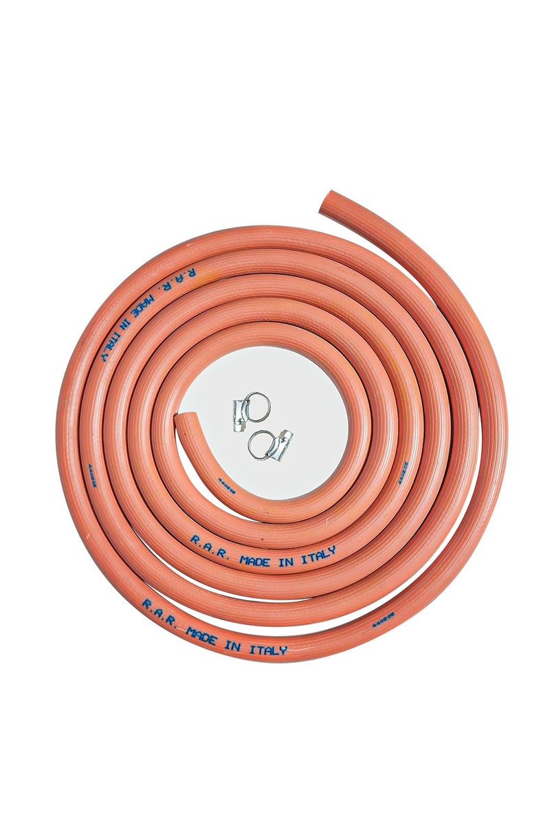 RACO Flexible Low Pressure Rubber Gas Hose with Nylon Reinforcement with 2 Steel Clamps | Leak Proof | Compatible with Gas Stoves & Regulators - Gas Pipe Made in Italy (2 meter) - Image 1
