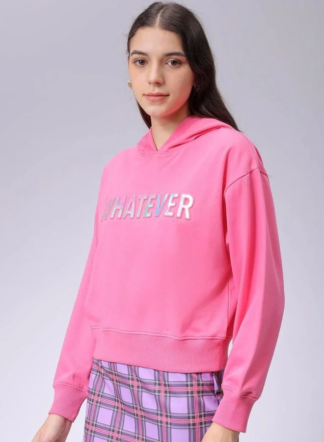Freehand  Women Relaxed Fit Typography Printed Hooded Neck Long Sleeve Hooded Sweatshirt  | Best Price UAE