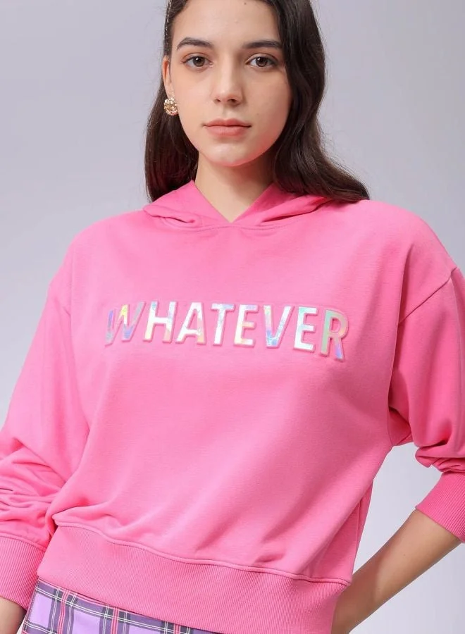 Freehand  Women Relaxed Fit Typography Printed Hooded Neck Long Sleeve Hooded Sweatshirt  | Best Price UAE
