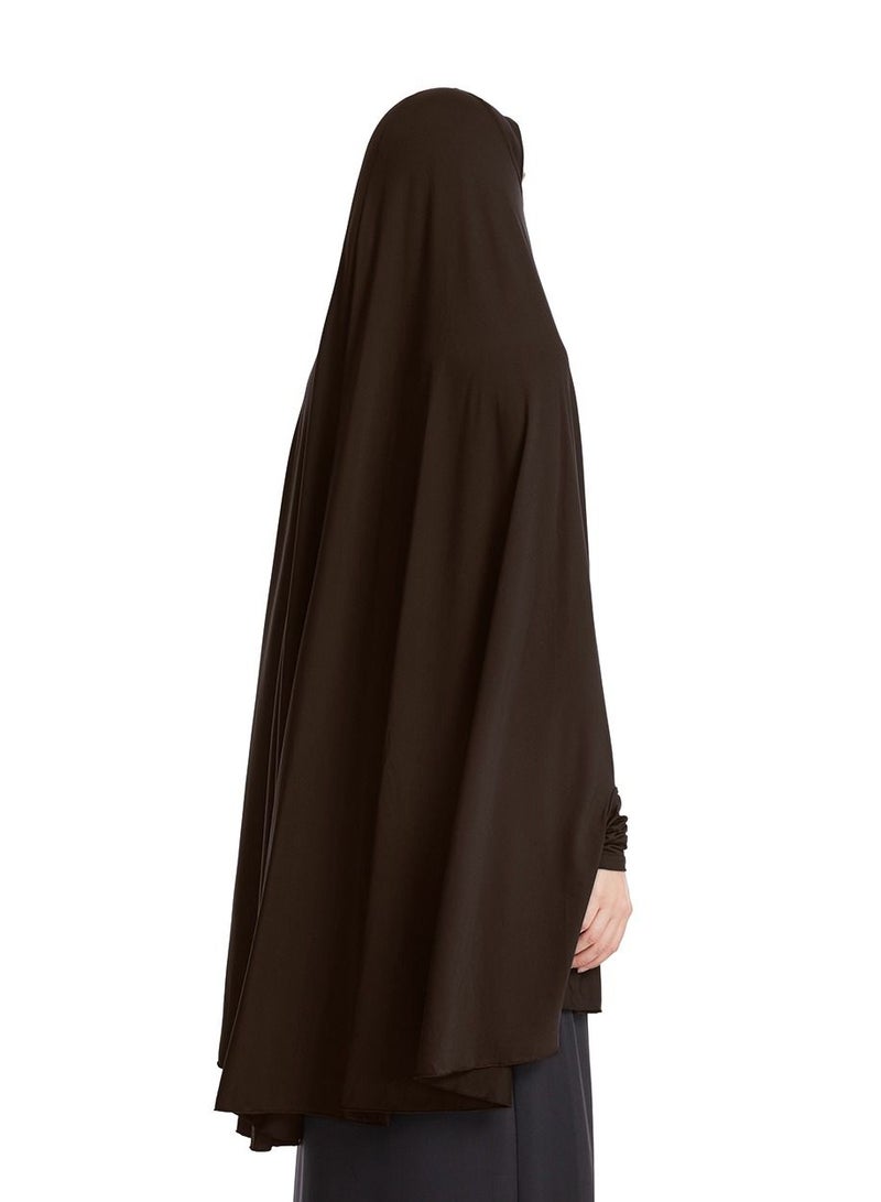 إسكدنيا Women's Solid Color Abaya Batwing Sleeve Thobe Robe With Hijab Dark Brown  - Image 2