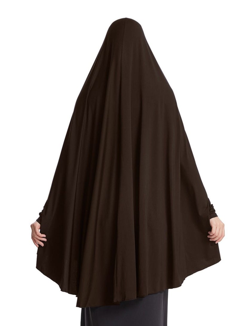 إسكدنيا Women's Solid Color Abaya Batwing Sleeve Thobe Robe With Hijab Dark Brown  - Image 3