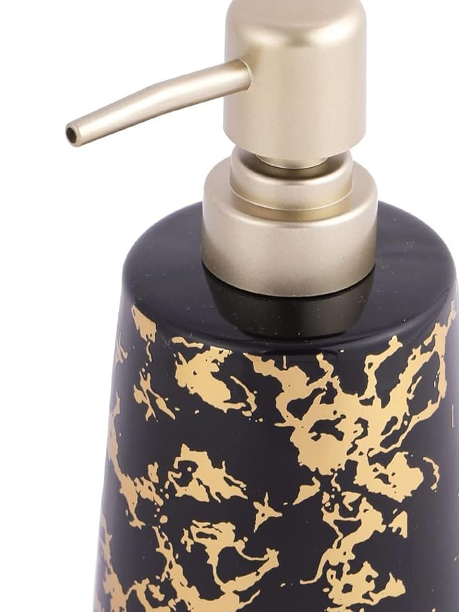 Elexa Hardware Luxury Black & Gold Marble Liquid Soap Dispenser with Matte Gold Pump | Elegant Bathroom & Kitchen Accessory | 300 ml | Pack of 1 - Image 3