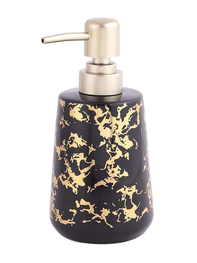 Elexa Hardware Luxury Black & Gold Marble Liquid Soap Dispenser with Matte Gold Pump | Elegant Bathroom & Kitchen Accessory | 300 ml | Pack of 1 - Image 1