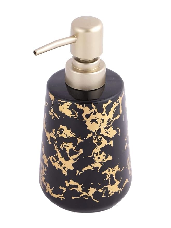 Elexa Hardware Luxury Black & Gold Marble Liquid Soap Dispenser with Matte Gold Pump | Elegant Bathroom & Kitchen Accessory | 300 ml | Pack of 1 - Image 2