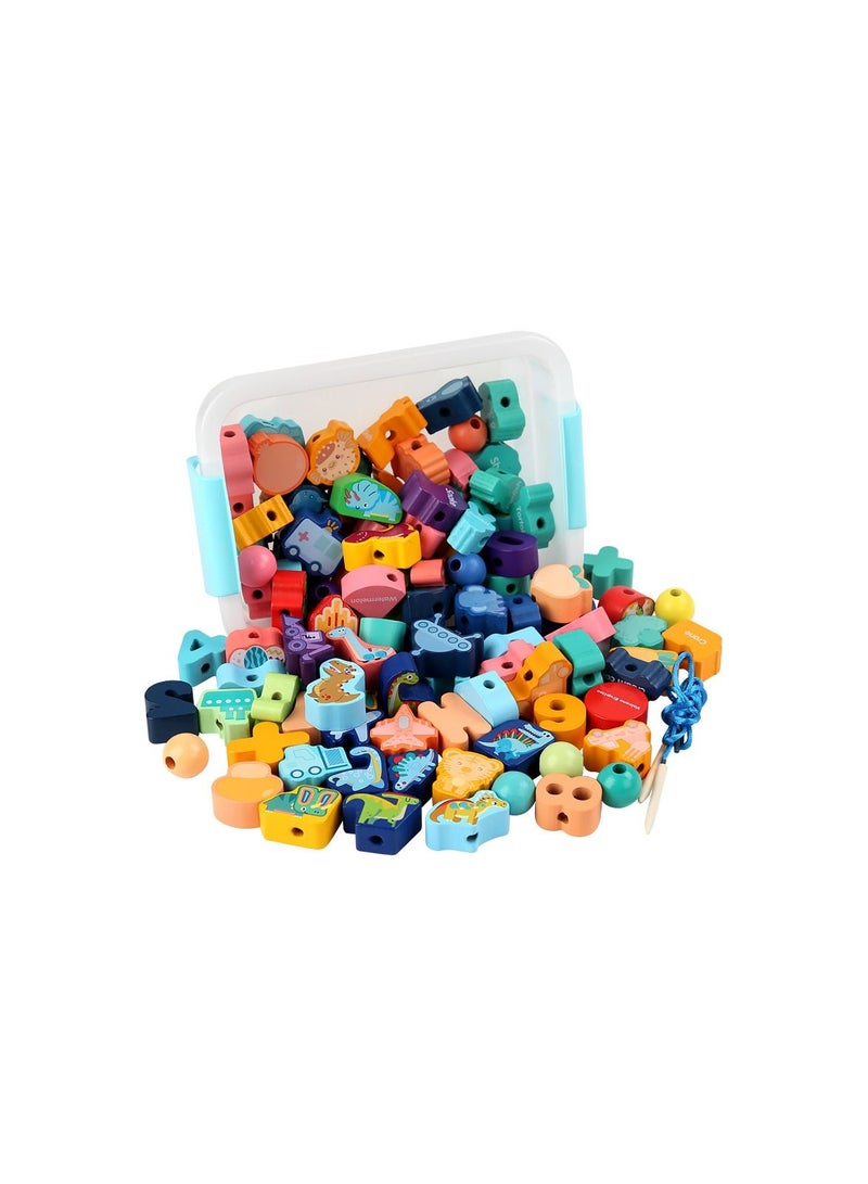 Montessori Educational Wooden Lacing Beads Toys for Toddler 3 4 5 Year Old  Dinosaur Fish Threading Toys Preschool Stringing Fine Motor Skills Toy for Boys Girls