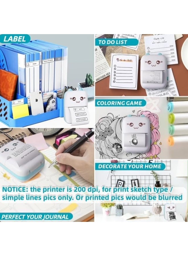 Portable Printer, Mini Pocket Printer Wireless Bluetooth Thermal Printer with Thermal Printing Paper USB Cable for Note Photo Web Document Printing Label Receipt Study Home Office, Blue - Image 4