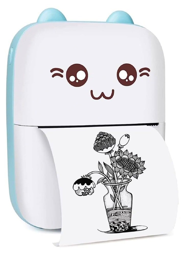Portable Printer, Mini Pocket Printer Wireless Bluetooth Thermal Printer with Thermal Printing Paper USB Cable for Note Photo Web Document Printing Label Receipt Study Home Office, Blue - Image 1