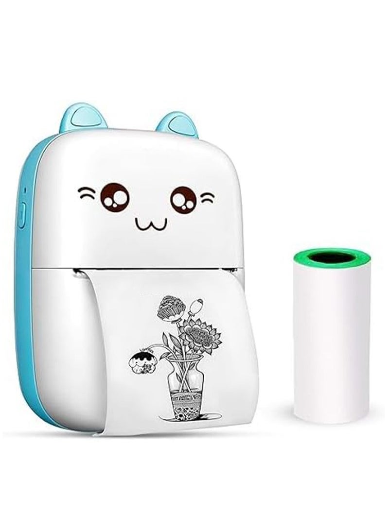 Portable Printer, Mini Pocket Printer Wireless Bluetooth Thermal Printer with Thermal Printing Paper USB Cable for Note Photo Web Document Printing Label Receipt Study Home Office, Blue - Image 2