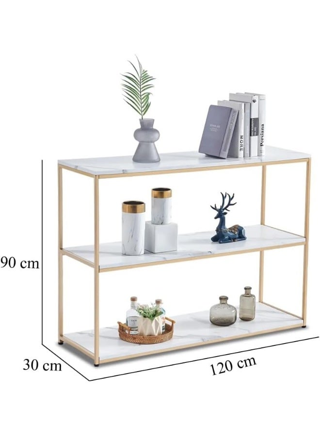 YINZUO YINZUO Modern Console Table with Natural White Marble Top and Gold Metal Frame  - Image 2