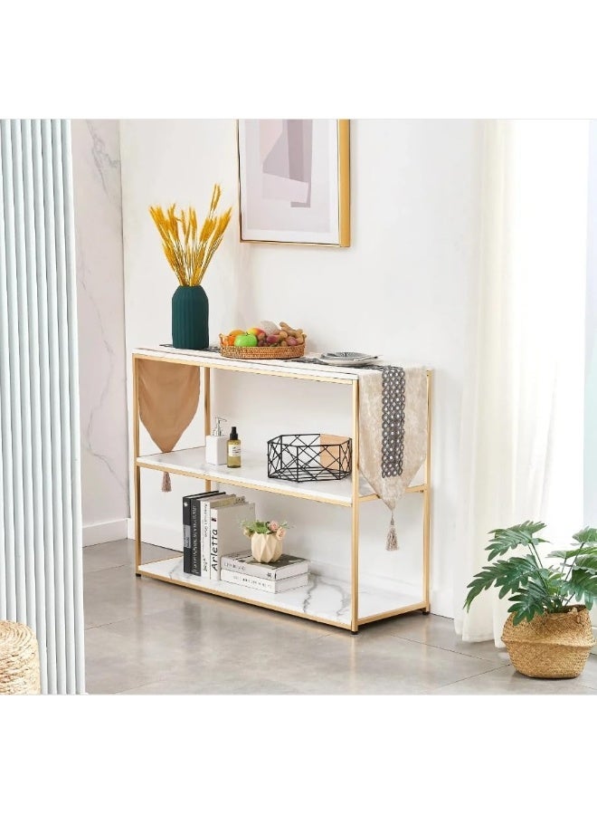 YINZUO YINZUO Modern Console Table with Natural White Marble Top and Gold Metal Frame  - Image 1