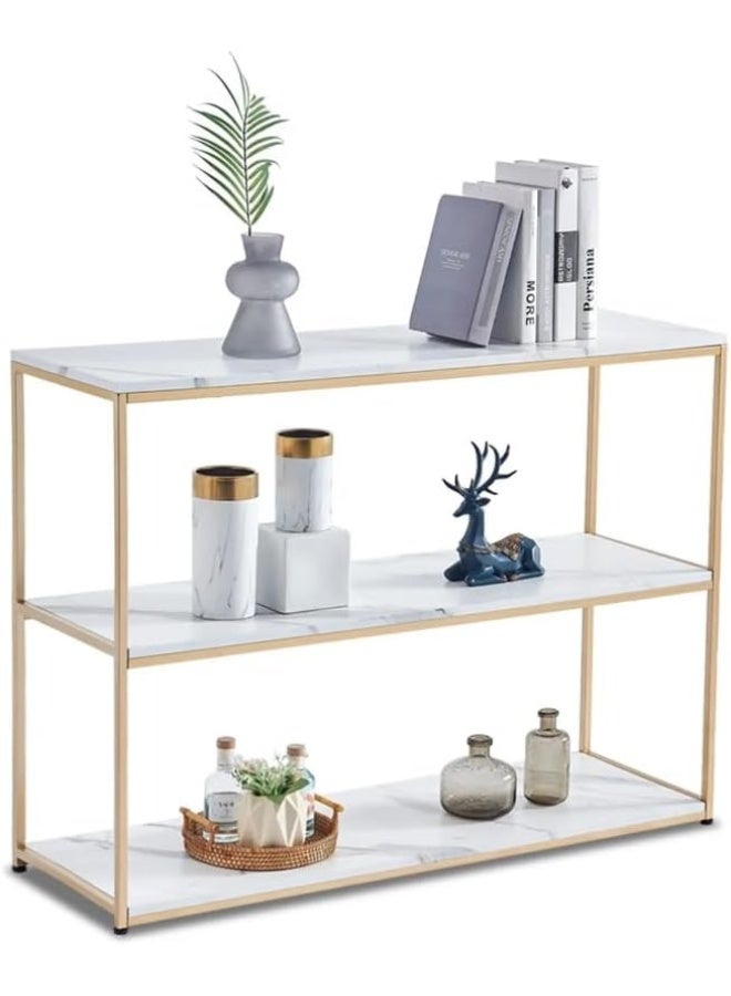 YINZUO YINZUO Modern Console Table with Natural White Marble Top and Gold Metal Frame  - Image 5