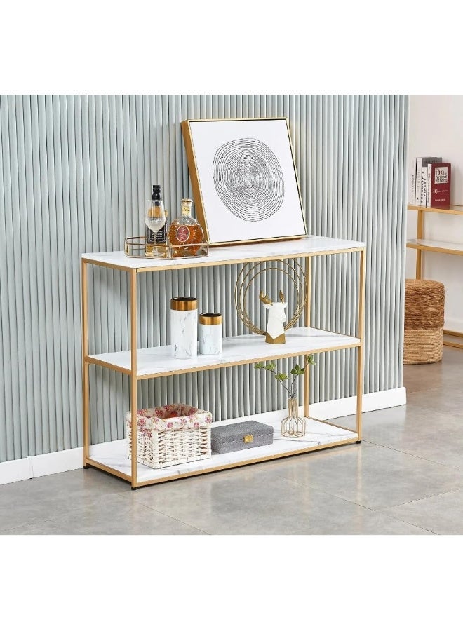 YINZUO YINZUO Modern Console Table with Natural White Marble Top and Gold Metal Frame  - Image 4