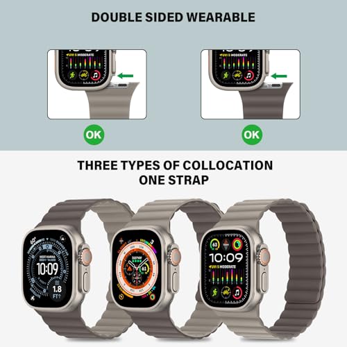 Bisikor Compatible with Apple Watch Band 49 46 45 44 42 41 40 38mm Double Sided Wearable Silicone Magnetic Strap for iWatch Ultra SE Series 11 10 9 8 7 6 5 4 3 2 1 (42/44/45/46/49, Khaki/Coffee) - Image 3