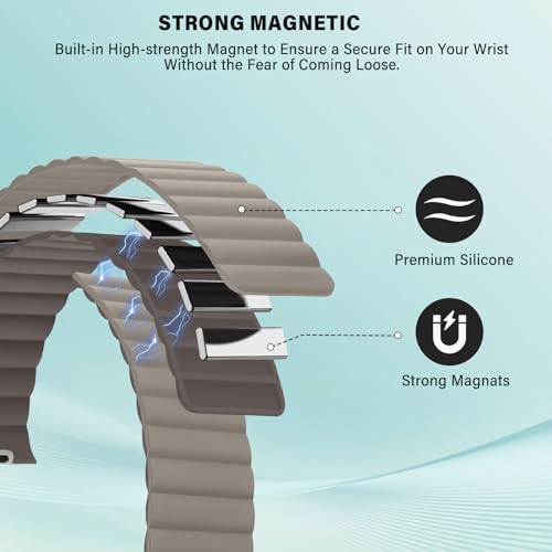Bisikor Compatible with Apple Watch Band 49 46 45 44 42 41 40 38mm Double Sided Wearable Silicone Magnetic Strap for iWatch Ultra SE Series 11 10 9 8 7 6 5 4 3 2 1 (42/44/45/46/49, Khaki/Coffee) - Image 4