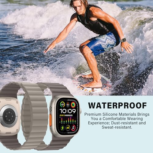 Bisikor Compatible with Apple Watch Band 49 46 45 44 42 41 40 38mm Double Sided Wearable Silicone Magnetic Strap for iWatch Ultra SE Series 11 10 9 8 7 6 5 4 3 2 1 (42/44/45/46/49, Khaki/Coffee) - Image 5