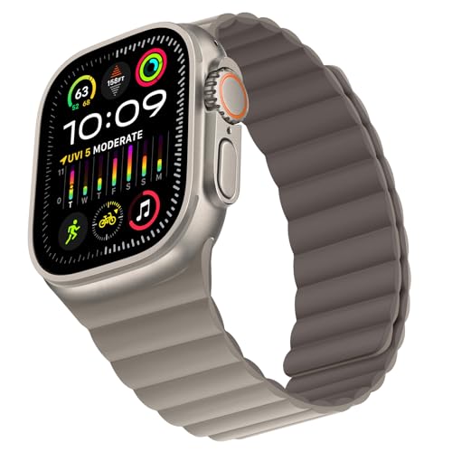 Bisikor Compatible with Apple Watch Band 49 46 45 44 42 41 40 38mm Double Sided Wearable Silicone Magnetic Strap for iWatch Ultra SE Series 11 10 9 8 7 6 5 4 3 2 1 (42/44/45/46/49, Khaki/Coffee) - Image 1