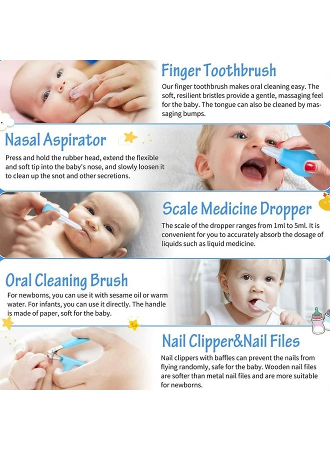 Vividorad 17Pcs Portable Baby Health Care & Beauty Kit,Portable Baby Care Grooming and Healthcare Kit with Premium-Quality Materials, Multifunction Nursery Care Kit, Suitable for Outgoing and Traveling,  Portable Essential Daily Care Bathing Tool for Toddler Infant,Suitable for Newborn Infant Boys Girls,Baby Bathing Tool Care Set, Brush, Comb, Thumb Toothbrush, Nail Clippers, Nasal Aspirator, Scissors, Tweezers, Nail File, Water Thermometer, Dropper, Medicine Spoon and Cotton Pads - Image 2