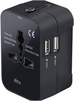 Generic Dual USB Universal Travel Adapter – All-in-One Worldwide Charger with Multi-Type Outlets and 2.1A USB Ports (Black, 100-250V)  - Image 1