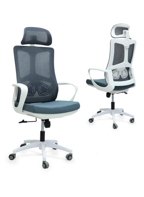 Executve Chair MH-7006 with best quality mesh chair with adjustable headhite rest and as well as adjusrable hight,& Back  rest, Gray White