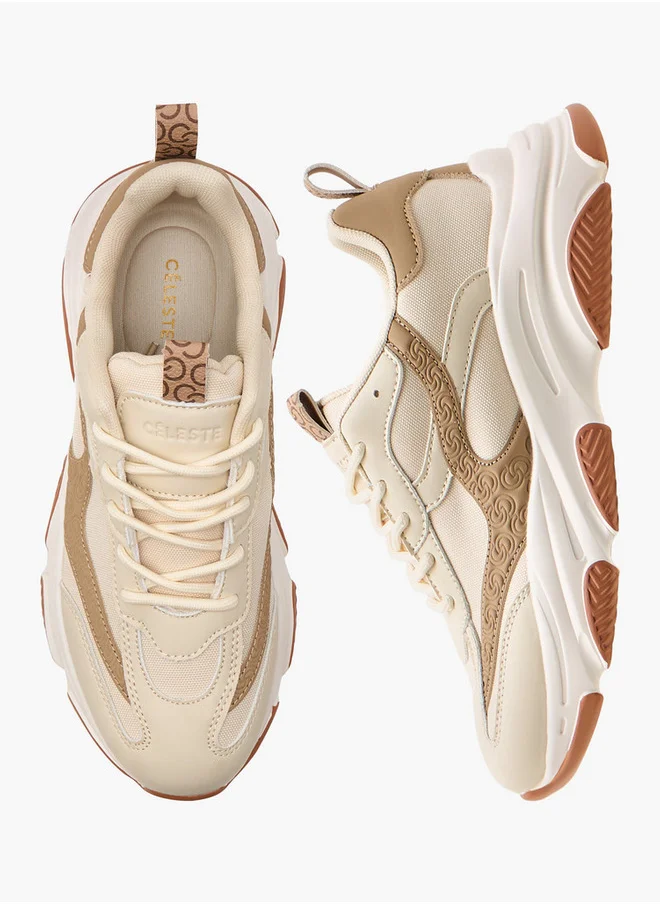 Celeste Women's Logo Embossed Sneakers with Lace-Up Closure