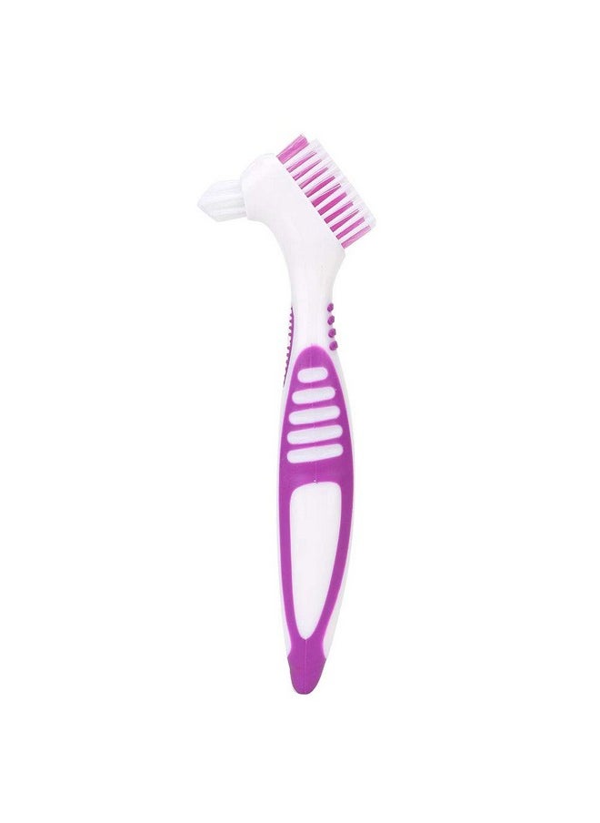 CHICIRIS - Denture Brush, Comfortable Lightweight Double-Sided Toothbrush, Purple 2Pcs Ergonomical Effective for Home Travel - Image 1